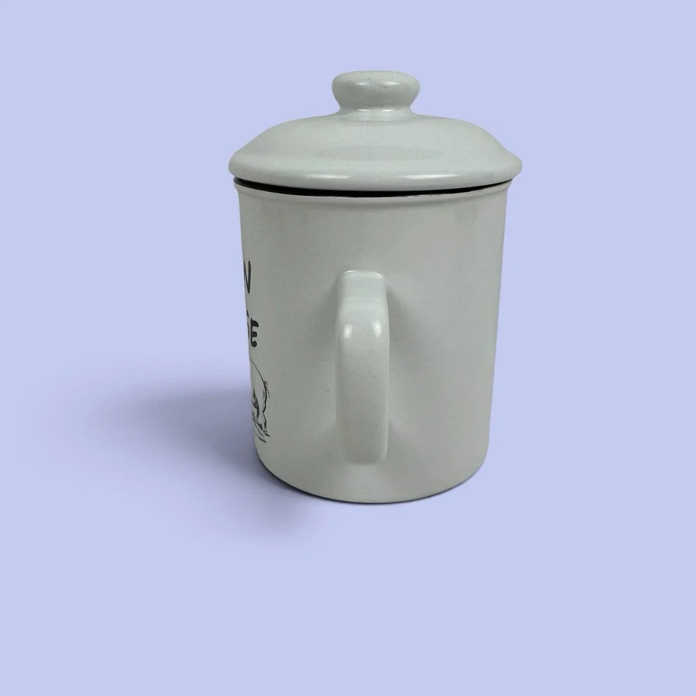 White Enamel Bacon Grease Container w/ Lid & Mesh Strainer Kitchen Can